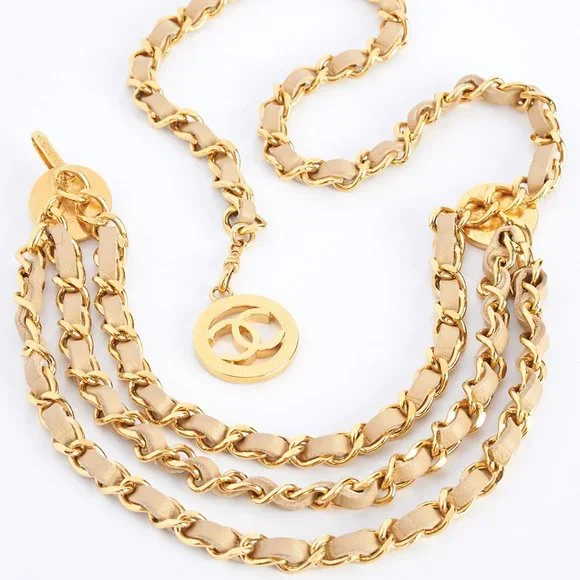 Authentic CHANEL Vintage Belt, Chanel Chain Belt, Chanel Chain and Leather Belt, - Picture 2 of 12